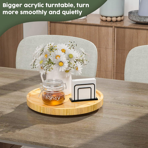 Lazy Susan Organizer, 10 Inch Non-Skid Bamboo Turntable for Spices and Kitchen Countertop Storage