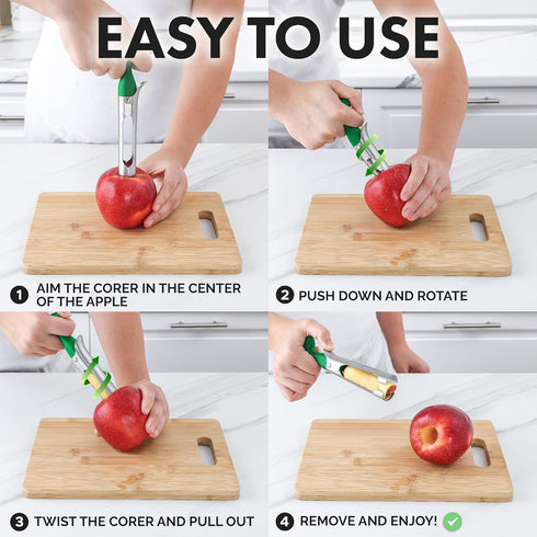 Zulay Premium Apple Corer, Easy to Use Durable Remover for Pears, Bell Peppers, and Apples - Stainless Steel Green