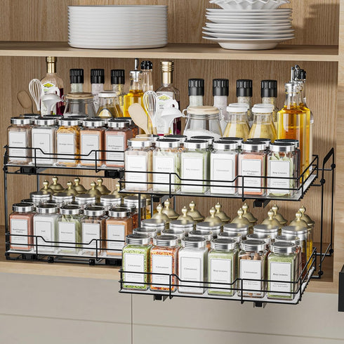 2-Tier (13.5''Wx10.5''Dx9.5''H) BOIVSHI Pull Out Spice Rack, Spice Rack Organizer, Pull Out Spice Racks for Inside