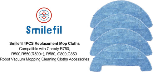 Smilefil 4pcs Replacement Mop Cloths for Coredy R750, R500, R550(R500+), R580, G800, G850 Robot Vacuum Cleaner