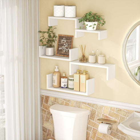 Set 5 SRIWATANA Floating Shelves for Wall, Wall Shelves for Bathroom, Bedroom, Living Room, Kitchen, Office, Wood