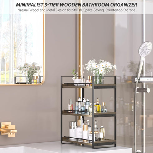 Counter 3 Countertop Bathroom Organizer, Tier Wood Shelf for Vanity, Skincare, Makeup, Kitchen Coffee and Sink Storage