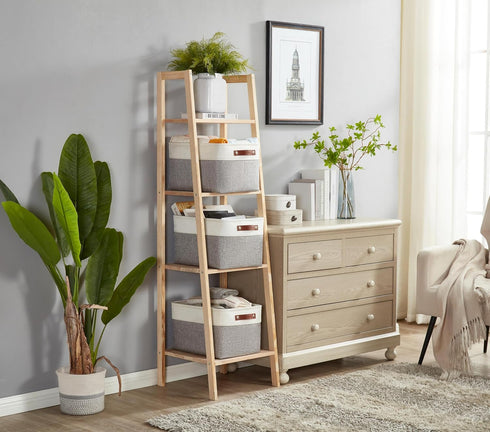 Closet 3 Pack) DECOMOMO Storage Baskets for Shelves - Fabric Storage Bins, Linen Organizers and Storage (Grey & White