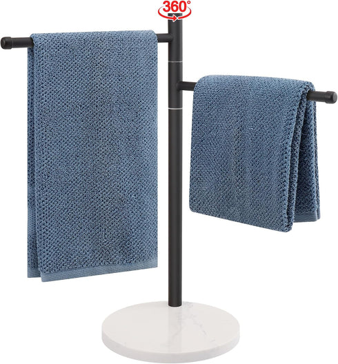 Hand Towel Holder, F-Shape Stand with Marble Base, Stainless Steel Swivel Rack for Bathroom Kitchen Countertop