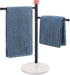 Hand Towel Holder, F-Shape Stand with Marble Base, Stainless Steel Swivel Rack for Bathroom Kitchen Countertop