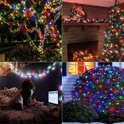 BrizLabs Christmas Lights Multicolor, 2 Pack, 17.94ft, 50 LED String Lights, Green Wire, 8 Modes