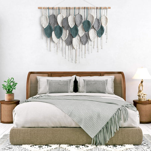 39" 29.5" Weldomcor Large Macrame Wall Hanging Boho Home Decor, Handmade Bohemian Woven Leaves Macrame Tapestry Modern