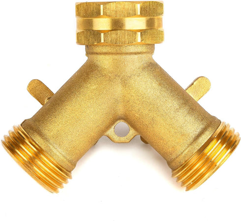 AuySier 2 Garden Hose Splitter Way Heavy Duty, Brass Faucet Adapter With Long Handle For Gardening Water Hose Shut Off