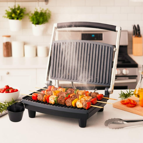 Panini Press Gourmet Grilled Cheese and Sandwich Maker - Electric Indoor Grill with Drip Tray for Healthy Cooking