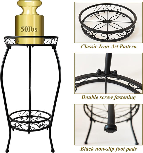 NOAMOO 2 28 inch Metal Plant Stand Tier Indoor Outdoor, Tall Flower Pot Shelf Rustproof Stable Heavy Duty Corner Stand