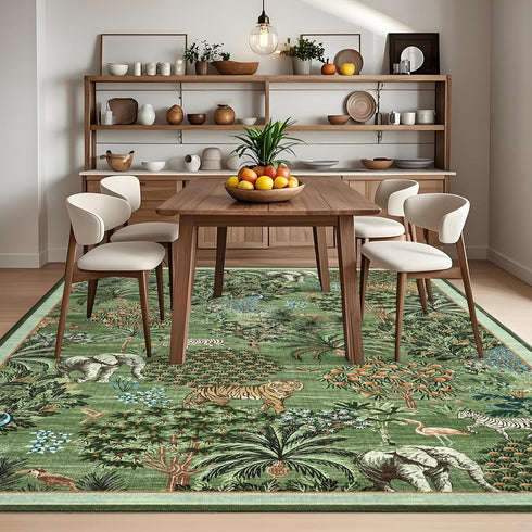 5x7 GarveeHome Jungle Animal Print Rug Washable Area Rugs for Living Room, Forest Rug Non Slip Low Pile Stain