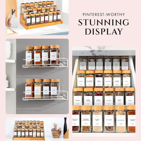 4oz 24 Pack Set, FINESSY Bamboo Glass Spice Jars with Labels and Shaker Lids Clear Empty Bottles Glass Spice Containers