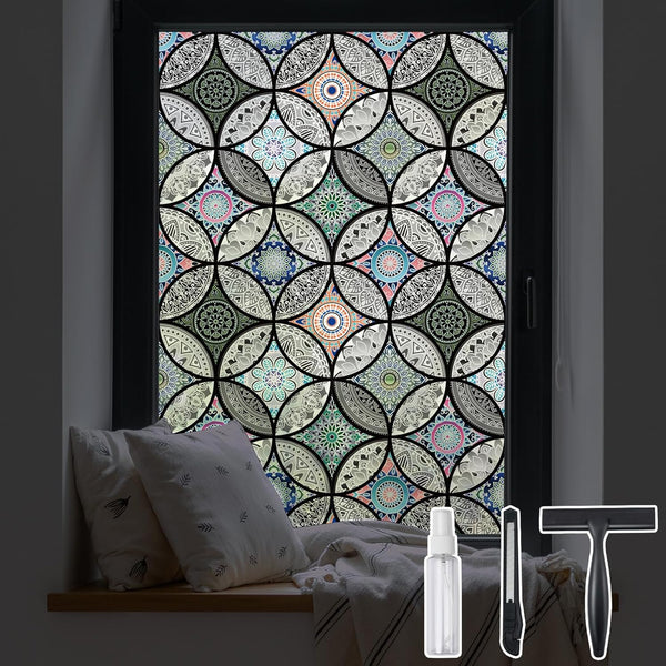 DKTIE Static Cling Decorative Window Film, Non-Adhesive Privacy Film with Installation Tools, 17.7 x 78.7 Inch