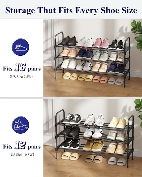 3-Tier Closet, 28.0" 11.8" 25.6", Kitsure Shoe Rack - Space-Saving Shoe Organizer & Shoe Shelf with Handle, Easy