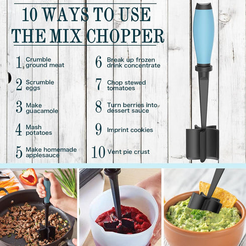 Meat Chopper, 5 Curve Blades Heat Resistant Tool for Ground Beef, Turkey, Nylon Hamburger Masher (Blue)