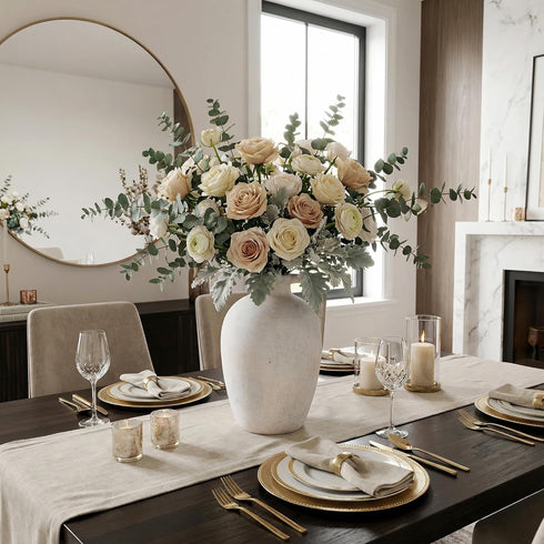 Handles,10" Ceramic Flower Vase with Neutral Tall Clay Beige Terracotta Vases Farmhouse Table Vases with Handle Living