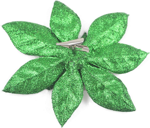 GL-Turelfies 12 Pcs Rose Gold Glitter Christmas Flowers (16cm/6.3’’) with 12 Pcs Clips for Xmas Tree Ornaments