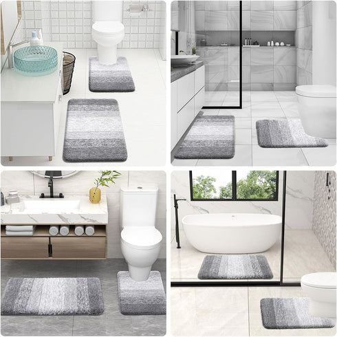 OLANLY Luxury Bathroom Rug Set, 2 Piece Soft Microfiber Bath Rugs, Non-Slip Light Grey Mats