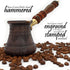 PCZ Series Thickest Solid Copper Engraved/Stamped Turkish Greek Arabic Coffee Pot, 6 fl.oz, Wooden Handle, Antique