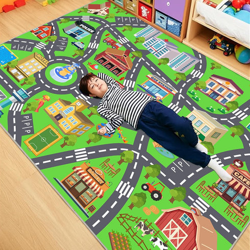 4x5 Kids Room Rug - Soft & Non-Slip Ft Town Car Rugs City Map Play Mat, Childrens Road Carpet Washable Playmat
