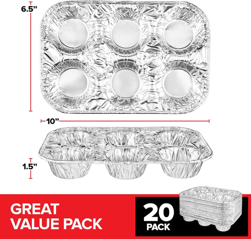 Stock Your Home (20-Count Disposable Muffin Tins 6-Cup, Standard Size Foil Muffin Pans, Aluminum Cupcake Tin for Baking, To-Go Trays for Bake Sales, Parties, Holidays by Stock Your Home
