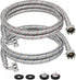 JUWO 6 FT Washing Machine Hoses with 90 Degree Elbow, 3/4" FHT Stainless Steel Washer Hoses for Water Supply, Red & Blue