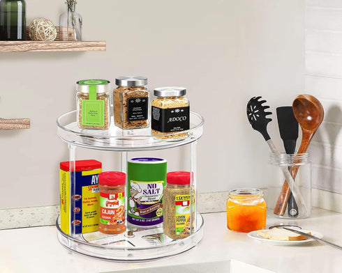 2 9.25Inch 360 Tier Lazy Susan Bathroom Organizer, Clear Rotating Makeup Organizer for Vanity, Skincare Organizers