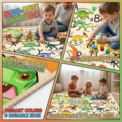 3x5, Dinosaur Area Rug with ABC Alphabet, Kids Rugs for Playroom Non Slip Educational Play Mat for Bedroom Nursery