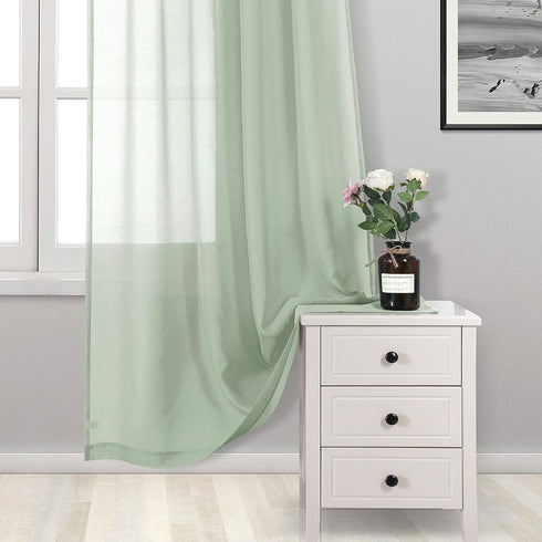 DWCN Bean Green Sheer Curtains, Semi Transparent Voile Rod Pocket Curtains for Bedroom and Living Room, 52 x 45 inches,