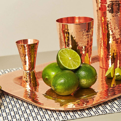 Sertodo Copper Double Sided Jigger - 1 oz and 2 oz Measured Shots, Hand Hammered 100% Pure Copper