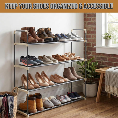 4-Tier Closet, 20 Home-Complete Shoe Rack - Shoe Organizer for Bathroom, Entryway - Shelf Holds Pairs Sneakers, Heels