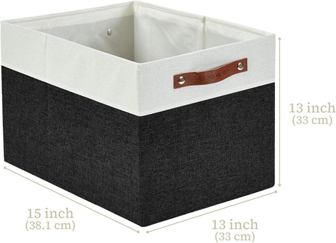 DECOMOMO Cubby Storage Bins, Fabric Storage Cubes for Kallax Shelves with Handles (Black and White, Kallax - 15"L X