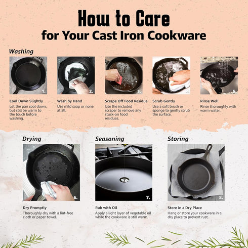 Cast Iron Round Griddle 10.5 Inch, Pre-Seasoned Pan with Heat-Resistant Handle for Indoor Outdoor Cooking