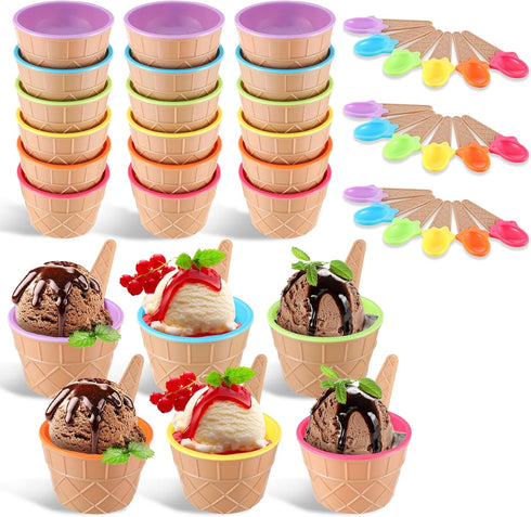 Direct Ice Cream Cups with Spoons, Large Plastic Dish with Spoon, Dessert Sundae Frozen Yogurt Bowls Set of 24