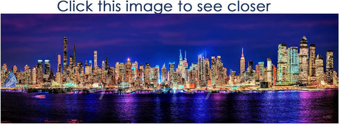 New York City 2022 Manhattan Midtown Skyline Photo Print, Unframed, Night Color, 11.75 x 36 inches