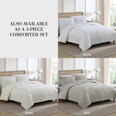 Beatrice Home Fashions Medallion Chenille Bedspread with Standard Sham, Gray