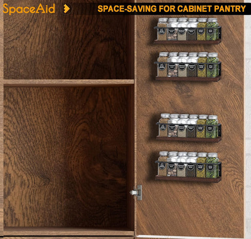24 386 (4 Pack) SpaceAid Spice Rack with Spice Jars, Spice Labels, Chalk Marker and Funnel, Wood Hanging Seasoning