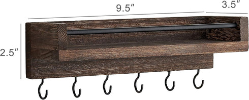 Mkono Small Rustic Wood Key Holder for Wall, 9.5" x 3.5" x 2.5", Decorative Display Keys Hanger Organizer with 6 Hooks