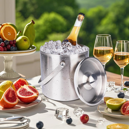 DRAMNYO 3L DREAMYO Double Wall Insulated Stainless Steel Ice Bucket with Scoop for Cocktail Bar,Metal Ice Bucket