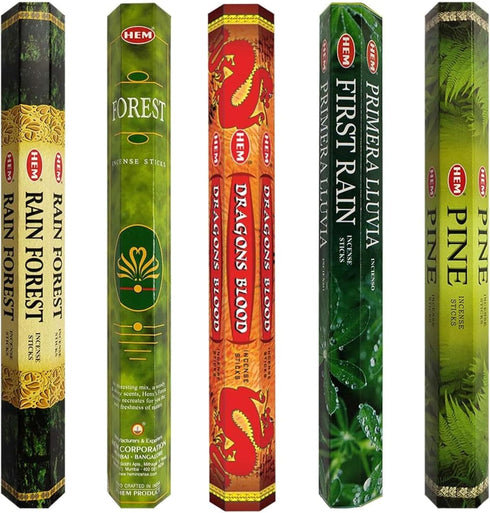 Hem Incense Sticks Variety Pack #12 with 5 Forest Themed Fragrances and Incense Stick Holder Bundle