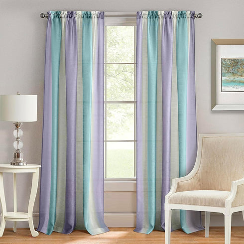 ACHIM Spectrum Rod Pocket Panel Window Curtain - 50 Inch Width, 63 Inch Length, Lilac/Turquoise, Semi-Sheer Polyester