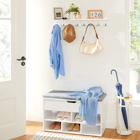 SONGMICS Entryway Hanging Coat Rack, Wall-Mounted Wooden Shelf with 4 Double Hooks
