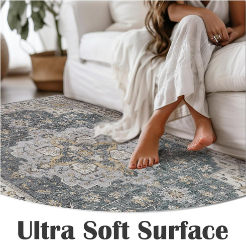 jinchan Vintage Runner Rug 2x5, Washable Hallway Rug, Floral Medallion Non-Slip Soft Classic for Kitchen