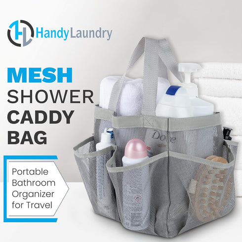 Handy Laundry Mesh Shower Caddy Bag, Portable Bathroom Organizer for Travel, Gym, and Dorm Use, Grey