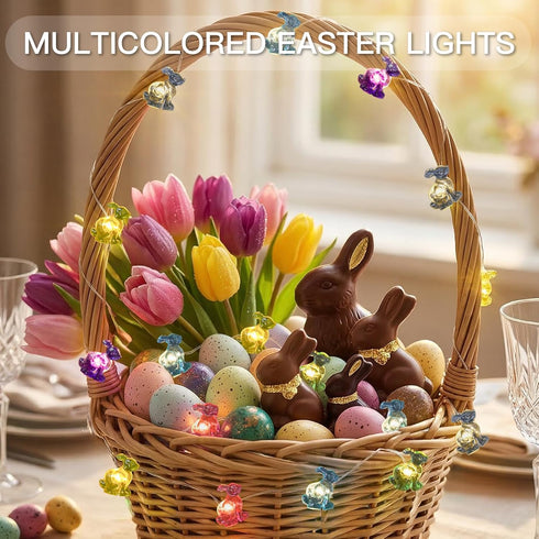 12.8ft 40LED suddus Easter Bunny Battery Operated String Lights, Waterproof Colorful Easter Fairy Lights with Timer