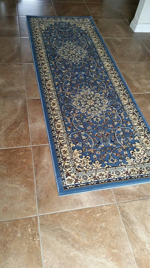 Traditional Runner Area Rug, Blue 330.000 Point Design, 31 Inch x 7 Feet 2 Inch