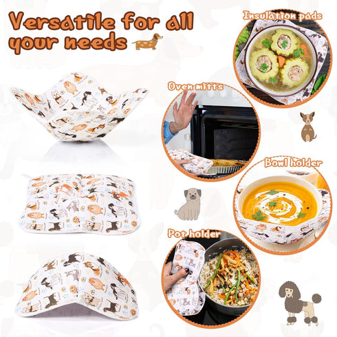 Cunhill 4 Pcs Microwave Bowl Holders, Multipurpose Hot Bowl Cozy, Heat Proof Plate Holders for Kitchen (Dog Style)