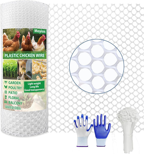 White Plastic Chicken Wire mesh 15.7IN x 33FT,Plastic Chicken Wire Fencing,Poultry Netting,Plastic