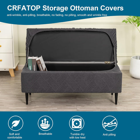 CRFATOP Jacquard Ottoman Stool Cover Stretch Folding Storage Footstool Bench Slipcovers Upholstered Foot Chest Chair