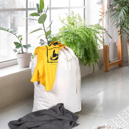 LFH Home Large Canvas Heavy Duty Cotton Laundry Bag, Stylish Drawstring Closure, 20x30 Inch
